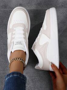 Casual Sneakers Shoes For Women,Lace-Up Leather Sports Shoes,Fashion Round Toe Low-Top,Fashion Breathable Shoes Students,Skateboarding,Suitable For Students, Lightweight EVA Sole Footwear - Beige - View 1