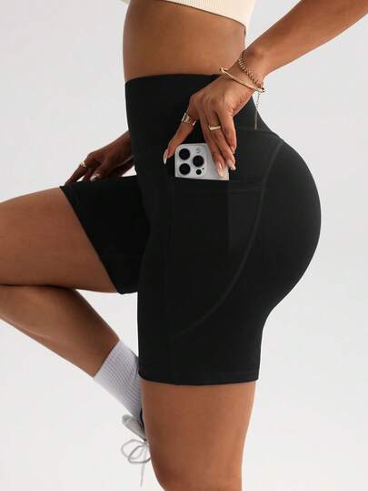 FWH Women's Fashion Stretchy Casual Elegant Sports Fitness Shorts – Spring/Summer Versatile Retro Simple Slimming High-Waisted Comfortable Running Streetwear Basic Advanced Edition (With Pockets/Sexy Booty-Lifting Peach Yoga Shorts)