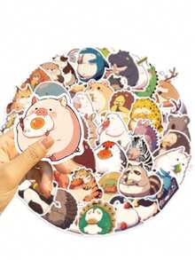 50pcs Cartoon Eat Food Fat Animals Stickers, Kawaii Water Bottle Stickers For Kids, Decorating Mobile Laptop Suitcase Notebook