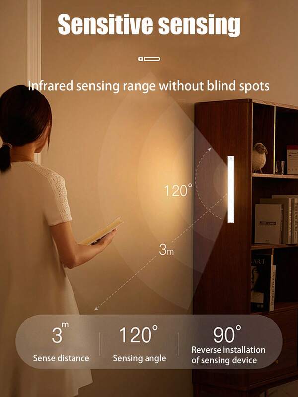 1 pezzo Luce con sensore di movimento in argento, luce LED, in lega di alluminio, senza necessità di installazione, 3 modalità/accensione costante, sensore, notte buia. Luce sottile in lega di alluminio con sensore di movimento, adatta per scale, ingressi, campeggio, cortile, ecc.