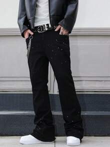 Men's Skinny Jeans, Stretch Denim Jeans With Flared Leg, Cotton Fabric With Slant Pockets, Frayed Hem Casual Jeans