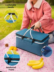 Un panier isotherme de voyage en plein air, une feuille d'aluminium personnalisée, un panier de pique-nique épaissi, un tissu Oxford, un panier pliable, isolé et chaud, un panier à main de camping - Noir - Voir 2