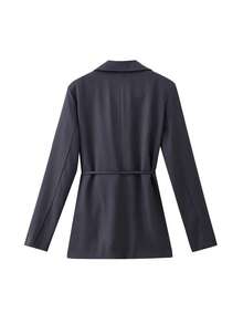 Women's Solid Color 3D Floral Pocket Double-Breasted Loose Blazer, Office & Casual Wear, Autumn/Winter Spring - Grey - View 7