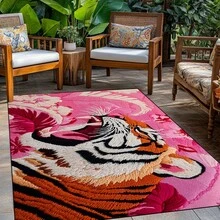 1pc Retro Tiger And Pink Roses Area Rugs For Living Room, Floor Carpet For Bedroom, Carpets Home Decor Rugs, Homestay Hotel, Non-Slip Machine Washable Carpet, Home Decor Room Decor - Style 1 - View 3