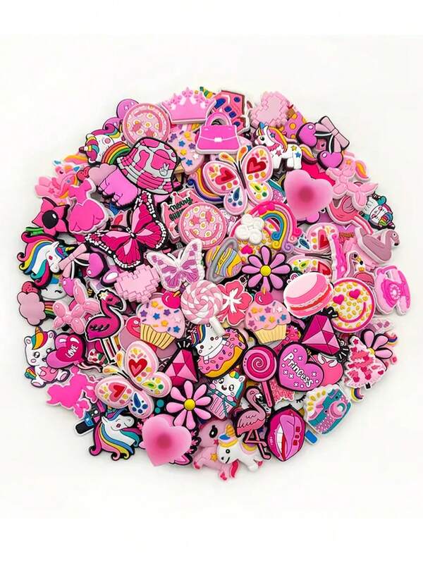 10-20-30-50-100 PCS Mixed Pink Series, Random DIY Shoe Decor Kit - DIY Shoe Decor Kit - Cute Flowers, Heart Shapes, Bows, Diamonds, Bags, Shoes, Lip Prints, Butterflies, Ice Cream, Cherries, Shells, Musical Notes Shoe Accessories. Whether Used To Embellish Shoes, Bags, Bracelets Or As Party Gifts, Festival Decorations Or Birthday Presents, It Can Showcase Your Personal Charm.