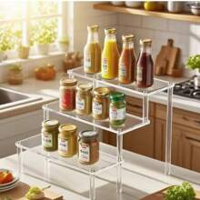 Suport multi-nivel pentru depozitarea cosmeticelor și obiectelor, cu 1 buc., cu configurații cu 5, 4, 3, 2 sau 1 strat, construit din material acrilic transparent. Acest organizator versatil este conceput pentru depozitarea cosmeticelor.