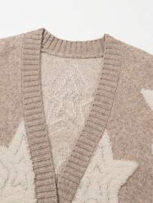 Acelitt Cardigan oversize da donna con maniche raglan, tasche, patch e ricamo a stelle, colorblock, adatto per l'inverno - Multicolore - Visualizzare 7