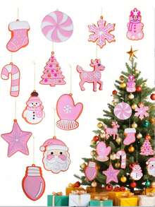 12 piezas de adornos para árbol de Navidad, bolas de colores navideñas, caramelos de menta, decoraciones de árbol de copos de nieve de pan de jengibre de silicona, decoraciones colgantes de pan de jengibre de invierno para fiesta navideña, bastones de caramelo de Navidad de PVC, decoraciones colgantes navideñas