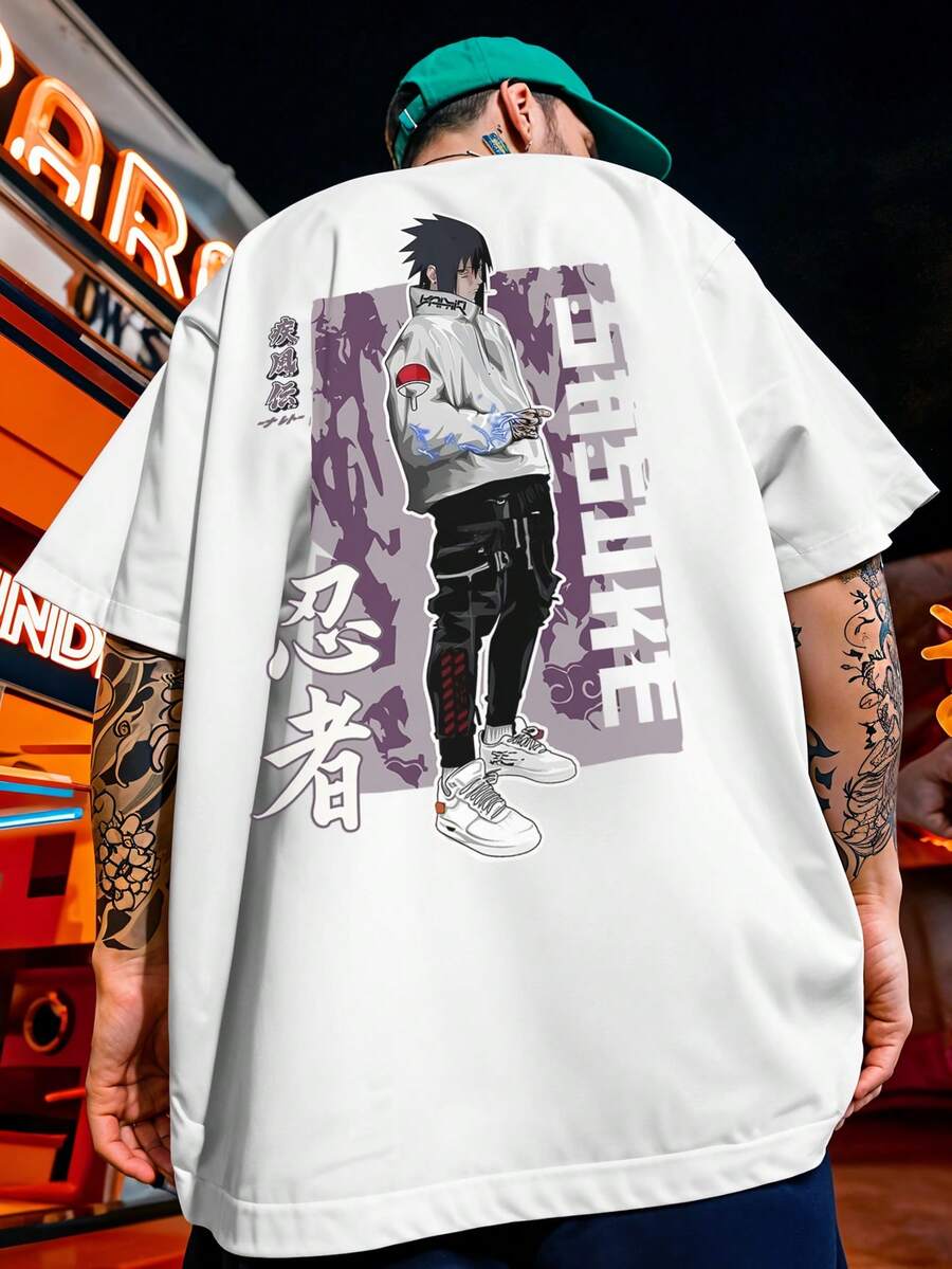 Oversized T-Shirt Streetwear Naru Sasuke Sharingan Vila Da Folha Pain Anime REF 7283 VEST NERD - 白色 - 查看 1