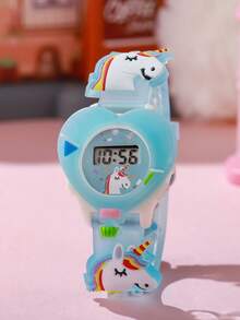 1 件卡通时尚可爱休闲创意心形表盘独角兽数字显示手表，适合青少年和学生，万圣节礼物，感恩节礼物，生日礼物 - 彩色 - 查看 4