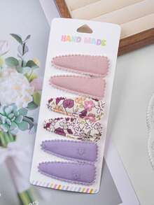 6件儿童发夹，印花婴幼儿女孩发夹，防滑包裹式发夹，花朵发夹，女孩发饰