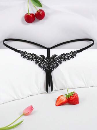 AB. Women's Sexy Lingerie Panties, Embroidered Floral T-Back Thong, Fashionable Sheer Beaded Low-Rise Open Crotch Panties, Dual Sensory Stimulation. Open-Crotch Thong Design, Low-Rise Sexy Hot Panties Catch Attention. Sweet Sakura Elements, Secret Weapon For Nightclub, Pool Party, And Casual Dates. Same Style As Influencers