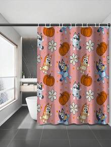 [Holiday Edition] 1/3/4pcs Bluey Family Cosplay Shower Curtain Set, Featuring Christmas Tree, Halloween Turkey Plaid Witch Hat, Bat Prints