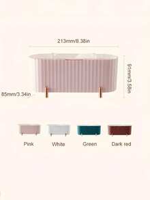 3-Grid Makeup Storage Box - Suitable For Cosmetics, Jewelry, Makeup Sponges, Bathroom, Bedroom Desk Storage, Ideal Gift For Girlfriend - Baby Pink - View 11