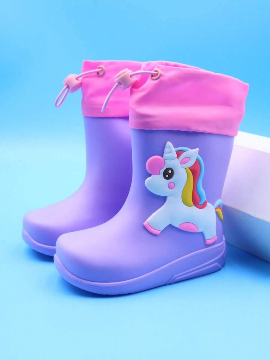 1 Pair Unicorn Cartoon Cute Children's Rain Boots, Girls Kids Toddlers Lightweight Comfortable Anti-Slip Outdoor Sports Waterproof Boots, Suitable For Rainy Play And School Activities - Purple - View 1
