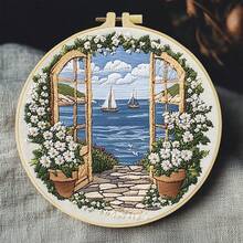 1 Piece Embroidery Set, 15x15cm/5.9x5.9 Inches, 20x20cm/7.9x7.9 Inches, Handmade DIY Embroidery Set, Landscape, Scenery Outside The Window, Natural Landscape Pattern, Suitable For Adult Beginners, Including Embroidery Cloth, Instruction Manual, Embroidery Frame And Needlework, Gifts From Friends And Family, Furniture, Office Handmade Artwork.