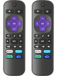 Replacement TV Remote Control For Roku TV, Infrared, Black, 2 Pack