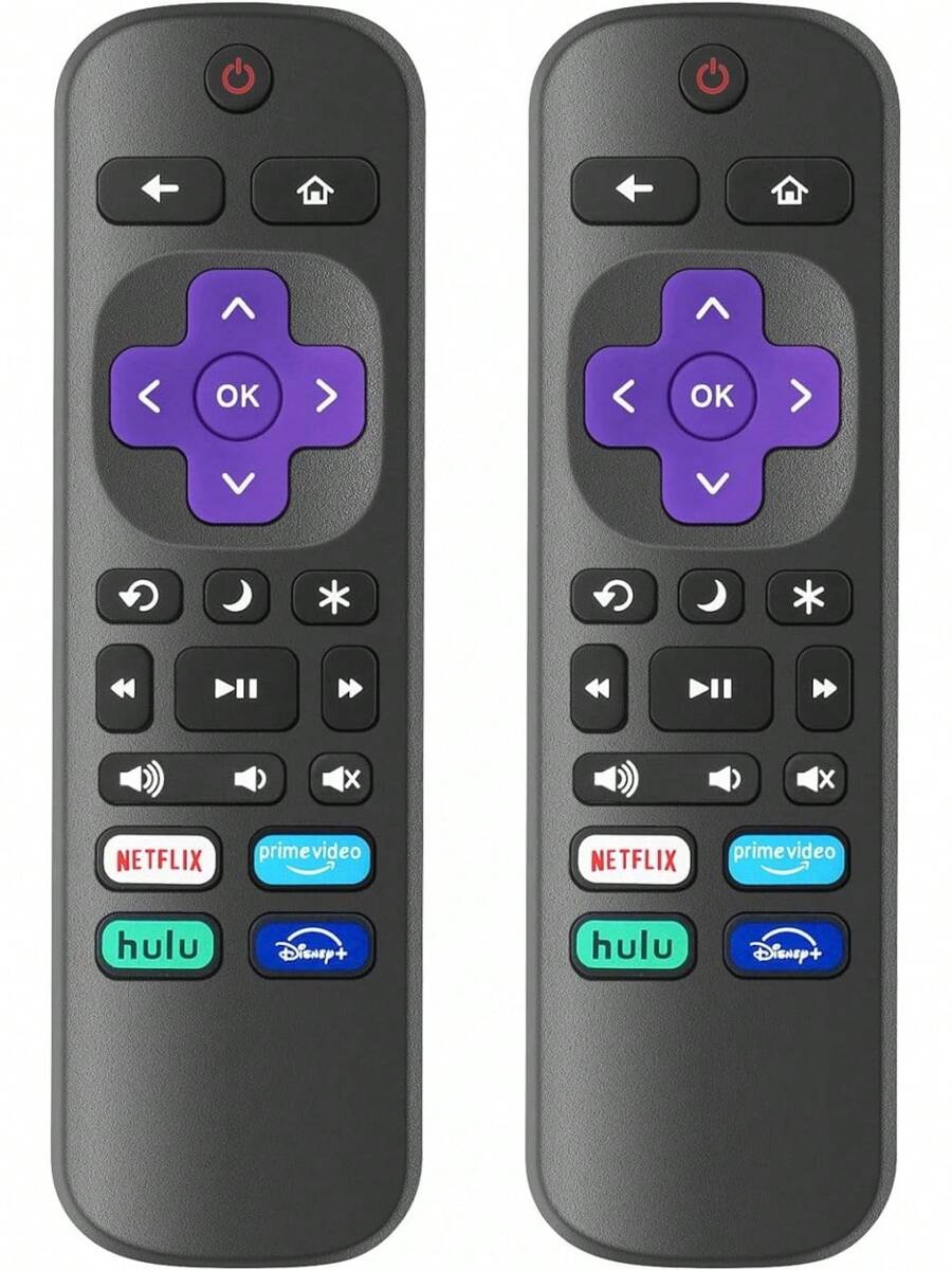 Replacement TV Remote Control For Roku TV, Infrared, Black, 2 Pack