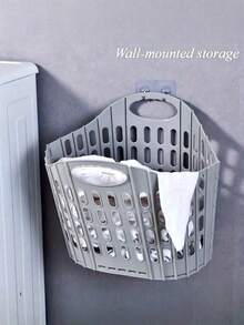 1PC 多功能折叠洗衣篮，脏衣收纳篮，壁挂式便携式脏衣篮，塑料洗衣篮，壁挂式收纳篮，可折叠收纳容器，适用于家庭浴室和盥洗室，节省空间。