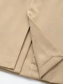 Chaqueta casual de mujer de corte holgado y doble botonadura con solapa, unicolor de manga larga, minimalista y de moda, adecuada para primavera/otoño/invierno - Caqui - Ver 6
