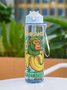 1pc 750ml/26oz Shan Hai Jing Themed Transparent Water Bottle - Leak-Proof Straw Lid, Portable Handle, Prominent Letter Print Design, Suitable For Hiking, Camping, Outdoor Sports, Cycling