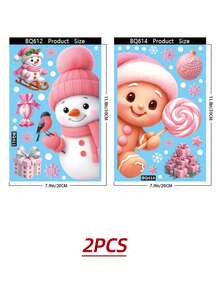 New 1 Set Of Santa Claus House And Snowflake Pattern Christmas Pink Christmas Window Stickers, Christmas Static Sticky Paper, Glass Window Decoration, Christmas, Merry Christmas Window Stickers Santa Claus Snowman Dwarf Glass Stickers, Christmas Tree Fridge Magnet Decoration, Double-Sided Window Sticker Decoration, Home Office Supplies Party Supplies - Multicolor - View 7