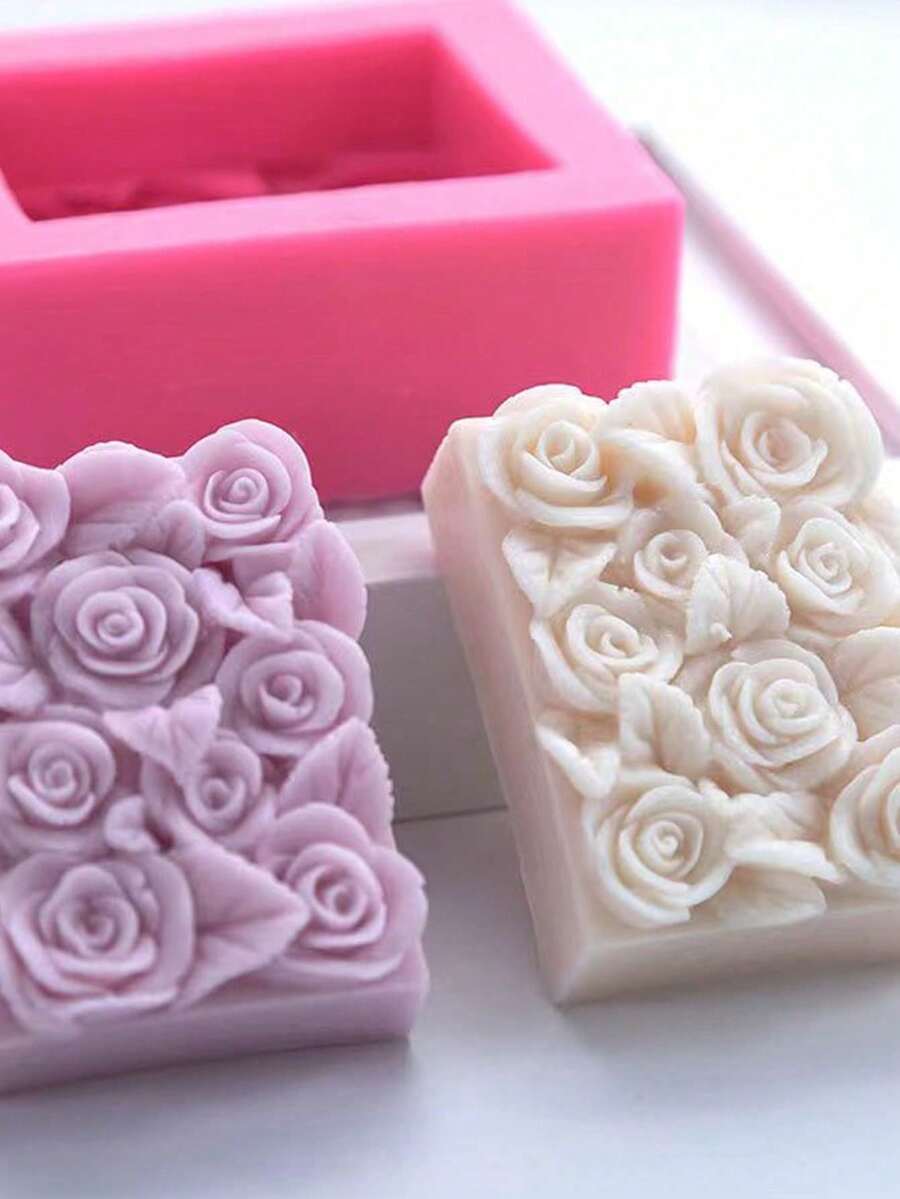 1 件玫瑰花手工皂 DIY 硅胶模具，手工香氛手工皂模具 - 粉色 - 查看 1