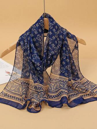 1 件女士复古花卉印花轻质围巾，透气防紫外线，适合日常佩戴