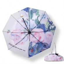 1PC Triple Fold Flower Language Manual Sunny Umbrella Retro Rain And Rain Dual Use Black Gel Sunscreen Umbrella
