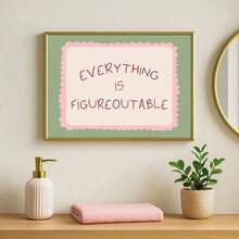 1pc Unframed "Everything Can Be Solved" Inspirational Quote Poster, Cute Green & Pink Font Wall Art Canvas Print, Minimalist Girly Room Aesthetic Dopamine Decor Painting, Suitable For Apartment, Living Room, Bedroom, Modern Home Decor - Multicolor - View 4