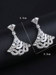 1 Pair Luxury Jewelry Style Copper Inlaid Cubic Zirconia Fan-Shaped Long Pendant Earrings, Matching Wedding Gown, Evening Dress, Wedding, Party Jewelry