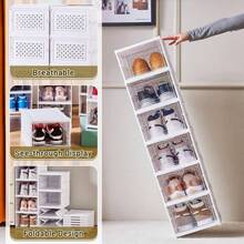 Shoe Box Shoe Storage Organizer Foldable Sneaker Boxes Collapsible Footwear Case - White - View 3