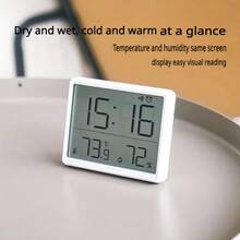 1pc Smart Digital Clock, Minimalist Design. High-Definition LCD Display/Date Display/Temperature Detection/Humidity Sensor/Magnetic Adsorption. Suitable For Refrigerator, Desk Placement, Wall Hanging. Perfect Decor For Home And Office. Uses 1 CR2032 Button Battery.