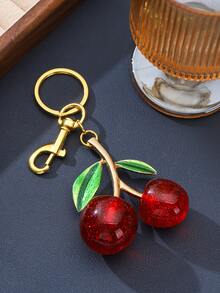 1件銀色鑰匙圈附亮面樹脂吊飾，合金材質，可愛櫻桃造型，附鑰匙環與夾扣，適合女性，適用於汽車鑰匙圈、女性後背包/手提包/錢包，方便將鑰匙收納在包包中，適合送給家人、朋友與情侶，情人節理想禮物 - 金色 - 查看 3