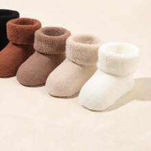5双婴儿纯色保暖羊毛袜，秋冬款 - 彩色 - 查看 4