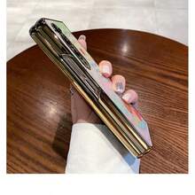 Gold Plating PC Folding Case, PU Anti-Leather Outer Layer Phone Case With Floral And Animals Print Design Compatible With Sam Galaxy Z Flip Fold 3 4 5 6 Fold Case Design For Moto Razr 40 50 60 Ultra Cute Phone Case - 粉紅獵豹 - 查看 6