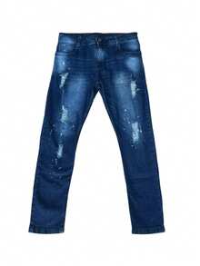 Calça Jeans Masculina Skinny modelo Jogador Rasgada - Azul escuro - Visão 2