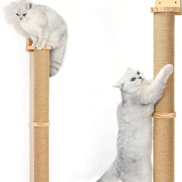 Wall-Mounted Vertical Cat Scratching Post, Durable Solid Wood Material, Scratch-Resistant Pet Furniture