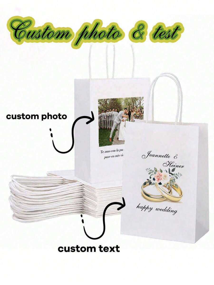 10 件/20 件/40 件定制照片白色牛皮纸袋，个性化定制照片和文字牛皮纸袋，适用于婚礼、生日、小型/大型活动、节日派对、单身派对、生日礼物、母亲节、父亲节。 - 白色 - 查看 1