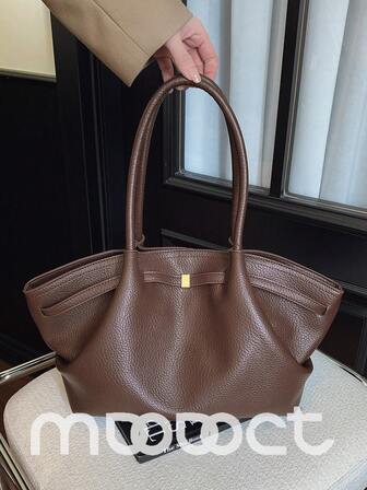 MDODO 1pc Solid Color PU Leather Tote Bag, Women's Fashionable Retro Dumpling Shape Strap Decor Large Capacity One Shoulder Tote Bag, Dual Handle Shoulder Strap Design, Magnetic Closure, Suitable For Office, School, Work, Business, Commuting, Outdoor, Travel, Outing