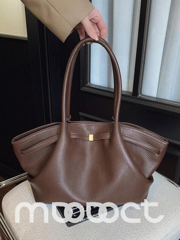 1 pieza Bolso de mano de unicolor de piel de PU, bolso de hombro de gran capacidad con decoración de correa con forma de dumpling retro de moda para mujeres, diseño de doble asa y correa de hombro, cierre magnético, adecuado para oficina, escuela, trabajo, negocios, viajes, salidas