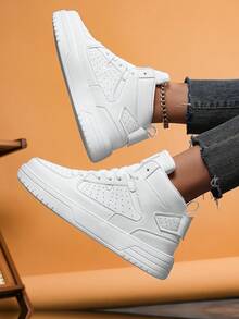 ​Women's Glacier White Drive-In Stride High-Tops - Raw Edge Denim & Ruin Gold Chain Comfort For Retro Car Cinema Style, Year-Round Chunky Platform​ - 白色 - 查看 4