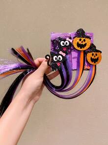 2/4 件女孩万圣节发饰，橙色和紫色南瓜女巫假发 - 彩色 - 查看 2