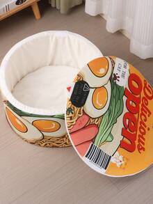 1 Stück vintage Katzen Bett Haus, Design einer Instantnudelverpackung, warmes atmungsaktives Katzen & Hunde Kennel Bett mit Kissen Halter, gemütliches Nest für Haustiere