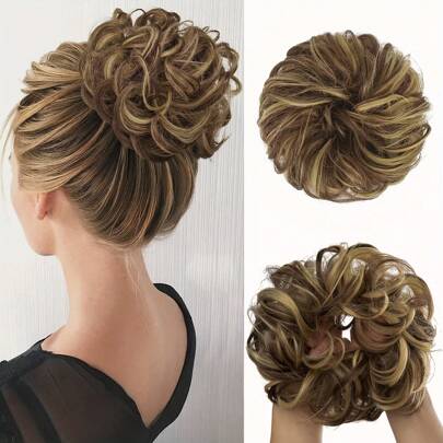 1pc Messy Donut Hair Buns Updo Chignon With Elastic Hair Rope Human Hair Extensions Elegant For Daily Use Hair Accessories,1pc Messy Bun Hair Piece Messy Hair Bun Scrunchies For Women Wavy Curly Chignon Ponytail Hair Extensions Human Hair Thick Tousled Updo Bun