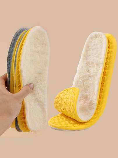 QKC 2 piezas de plantillas de invierno de felpa (lana), gruesas, absorbentes, transpirables, cálidas, suaves, cómodas, unisex, para uso diario casual