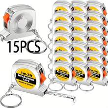 1/15 件迷你伸缩卷尺钥匙扣带滑动锁 - 1 米/3 英尺小尺子，口袋大小的钥匙圈工具标语纯色休闲不锈钢万圣节配饰教师节圣诞节礼物创意包袋配饰带身份证夹的挂绳汽车配饰包袋挂饰 - 銀色 - 查看 8