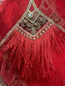 新款非洲蕾丝面料，镶嵌大颗钻石和珍珠，瑞士雪纺流苏蕾丝。高品质时尚法式雪纺蕾丝饰边面料，2026新款，适合婚礼和派对，1码/5码。