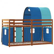vidaXL Etagenbett Mit Vorhängen Blau 75x190 Cm Massivholz Kiefer - Blue - View 7