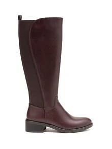 calcena Women's Minimalist Knee-High Riding Boots With A Full Elastic Stretch Back Panel For A Perfect Fit, Clean And Elegant Design With A Low Block Heel And Round Toe For Versatile Everyday Style - Burgundy - View 2